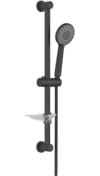 Душевой гарнитур Aquatek Бетта наружного монтажа, высота 677 мм, цвет матовый черный, комплект: стойка/лейка/шланг/мыльница, нержавеющая сталь/пластик