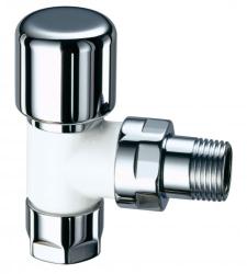 Вентиль FAR TopLine термостатический угловой 1/2"нр, уплотнение EPDM, гайка М24х19, цвет серебро/белая эмаль