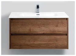 Тумба под раковину BelBagno Kraf 90, 90х46х53 см, подвесная, 2 выкатных ящика, ЛДСП, цвет: дуб табак, шкафчик навесной, механизм доводчика, прямоугольная