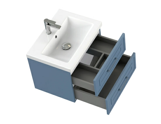 Тумба под раковину Cersanit CLASSIC 60 для COMO 60, подвесная, цвет голубой матовый, 2 выдвижных ящика, прямоугольная