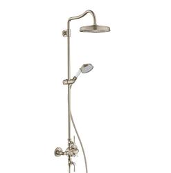 Душевая система Axor Montreux Showerpipe 240 1jet, высота 123,9 см, цвет: полированный никель, комплект: ручной душ/верхний душ/термостат для душа/шланг для душа/держатель для душа/душевая штанга, наружного монтажа, настенная, латунная