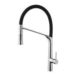 Смеситель для кухни/мойки AQUEDUC однорычажный, поворотный/гибкий, керамический, длина излива 225 мм, высота 210 мм, латунь, цвет хром/черный 345390