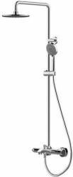 Душевая система Bravat Waterfall, высота 1198 мм, цвет хром, комплект: термостатический смеситель/излив/тропический душ (с верхней лейкой)/стойка/лейка/шланг, наружного монтажа