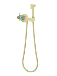 Смеситель с гигиеническим душем Aquatek Оберон встраиваемый, однорычажный, керамический, без излива, с гибким шлангом/лейкой, латунь, цвет шлифованное золото