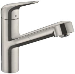 Смеситель для кухни/мойки Hansgrohe Focus M42, 150 1jet sBox, однорычажный, керамический, с поворотным/вытяжным изливом, длина 20,6 см, латунь, цвет под сталь