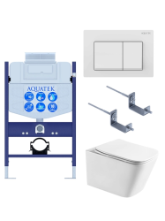 Комплект унитаза с инсталляцией Aquatek Либра Т (Сет) c сиденьем микролифт, с клавишей смыва (кнопкой, клавишей двойного смыва) белая, комплект крепления, смыв Торнадо