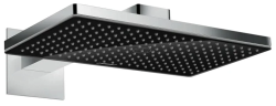 Верхний душ Hansgrohe Rainmaker Select 460, настенный монтаж, прямоугольный, с 1 режимом: Rain, размер 46,6х27 см, нержавеющая сталь/стекло, цвет хром/черный