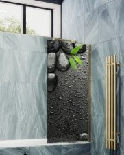 Душевая шторка на ванну MaybahGlass, 140х80 см, стекло с рисунком (ФП006)/профиль широкий, цвет золото, фиксированная, закаленное стекло 8 мм, плоская/панель, правая/левая, правосторонняя/левосторонняя, универсальная