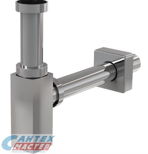 Сифон AlcaPlast 1 1/4" (Ø32 мм) DESIGN (хром глянцевый) металлический, квадратный (без выпуска), бутылочный, для мойки/раковины/умывальника