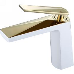 Смеситель для раковины/умывальника Boheme Venturo, однорычажный, неповоротный, керамический, длина излива 141 мм, латунь, цвет белый/золото