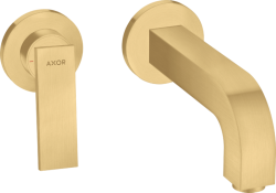 Смеситель для раковины Axor Citterio, однорычажный с рычаговой рукояткой, настенный/встраиваемый, скрытого монтажа, фиксированный излив, длина излива 22 см, керамический, латунь, цвет шлифованное золото, с отдельными розетками
