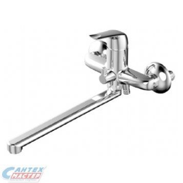 Смеситель для ванны/душа Zenta Рико однорычажный, керамический, настенный, излив поворотный 300 мм, с гибким шлангом, душем/лейкой, латунь, цвет хром, длинный, универсальный, горизонтальный, рычажный, кран, комплект, сантехника, размер