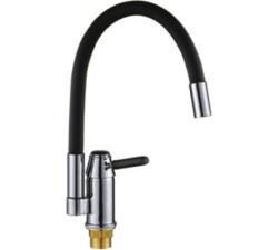 Смеситель для кухни/мойки Potato P233, однорычажный, поворотный/гибкий, керамический, длина излива 164 мм, цинк, цвет черный