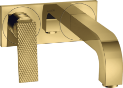 Смеситель для раковины Axor Citterio, однорычажный с рычаговой рукояткой с текстурой, настенный/встраиваемый, скрытого монтажа, фиксированный излив, длина излива 22 см, керамический, латунь, цвет полированное золото, с панелью
