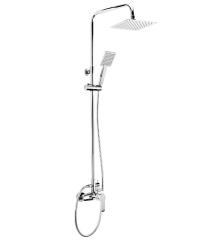 Душевая система настенная Deante CORIO 900-1115 мм цвет хром, комплект: однорычажный смеситель/тропический душ (с верхней лейкой)/лейка/стойка/шланг, латунь/сталь