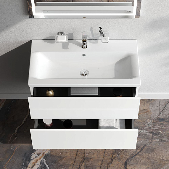 Тумба под раковину AM.PM Gem 80, 800x408x540 мм, подвесная, цвет белый глянец, 2 выдвижных ящика, навесной, под раковину/умывальник, прямоугольная, правая/левая, универсальная