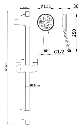 Душевой гарнитур Esko Eiger хром, 650 мм нержавеющая сталь, пластик, 1 режим, для наружного монтажа, без смесителя, для ванны/душа