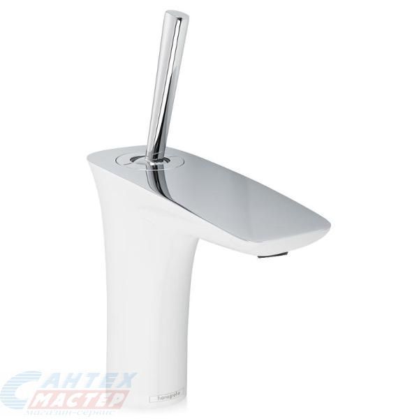 Смеситель для раковины Hansgrohe PuraVida однорычажный, излив короткий, длина 113 мм, керамический, латунь, цвет белый/хром, без донного клапана