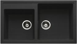 Мойка кухонная Longran Classic, 86х50х20,5 см, две чаши, врезная, искусственный гранит, прямоугольная, цвет оникс, без отверстия под смеситель, без крыла, слив-перелив, врезная в столещницу, для кухни