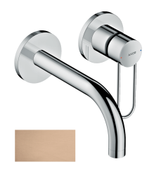 Смеситель для раковины Axor Uno, однорычажный, с рукояткой-петлей, настенный/встраиваемый, скрытого монтажа, фиксированный излив, длина излива 16,5 см, керамический, латунь, цвет шлифованное красное золото, отдельные розетки, незапираемый сливной наб