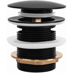 Донный клапан Rea для ванны, универсальный, клик-клак/click-clack, цвет: черный матовый, латунный, круглый, для ванны, с переливным отверстием/без переливного отверстия