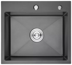 Мойка кухонная GERHANS 60х45х22 см, встраиваемая, нержавеющая сталь, прямоугольная, цвет графит, с отверстием под смеситель/под кран фильтр, без крыла, слив-перелив