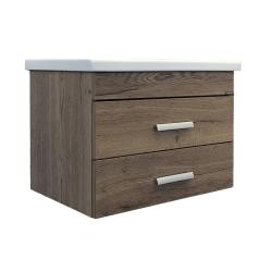 Тумба с раковиной Comforty Никосия 70П, 70х50х45 см, подвесная, 2 выдвижных ящика, ЛДСП/МДФ, прямоугольная, цвет- дуб темный/раковина COMO 70, прямоугольная, цвет белый, встраиваемая