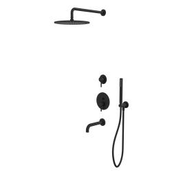 Душевая система встраиваемая Whitecross Y, цвет черный матовый, комплект: однорычажный смеситель/излив/тропический душ (с верхней лейкой)/лейка/держатель лейки/шланг, латунь, скрытого монтажа