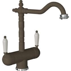 Смеситель для кухни Florentina Ария, однорычажный, поворотный, керамический, с высоким изливом Г-образной формы, высота излива 22,8 см, латунь, с подключением к фильтру чистой воды, цвет мокко