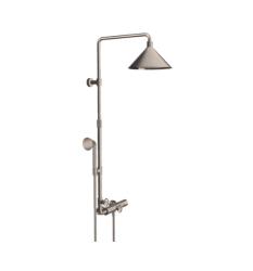 Душевая система Axor Front Showerpipe 240 2jet, высота 121,2 см, цвет: под сталь, комплект: ручной душ/верхний душ/термостат для душа/душевой шланг/ползунок/душевая штанга, наружного монтажа, настенная, латунная