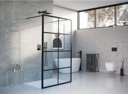 Душевая перегородка Excellent Fabrika Walk-In, 100х200 см, прозрачное стекло/профиль черный матовый, правая/левая, плоская (панель), из прозрачного стекла, (ограждение без поддона)
