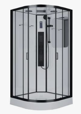 Душевая кабина 90х90х210 см Niagara Premium поддон низкий, полукруглая, угловая, стекло тонированное, заднее белое, без гидромассажа, с верхним душем, сенсорная, смеситель, профиль, белая, закрытая