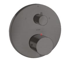 Смеситель для душа Axor Starck, термостатический, с запорным/переключающим вентилем, скрытого монтажа, настенный, без излива/шланга/лейки, круглый, латунный, цвет шлифованный черный хром, с термостатом, встроенный/встраиваемый/термостатный