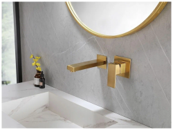 Смеситель для раковины/умывальника ABBER Daheim скрытого монтажа, однорычажный, квадратный, неповоротный, длина излива 166 мм, латунь, цвет золотой матовый