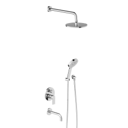 Душевая система Damixa Apollo встраиваемая, цвет хром, комплект: смеситель/излив/тропический душ круглый (с верхней лейкой)/лейка/шланг, латунь/ABS-пластик/ПВХ, скрытого монтажа 