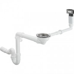 Слив-перелив Hansgrohe D14-10 (с сифоном), для кухонной мойки с одной чашей, пластиковый/нержавеющая сталь, диаметр: 40/50, цвет нержавеющая сталь, ручное управление, фильтр-корзинка: 3 1/2"