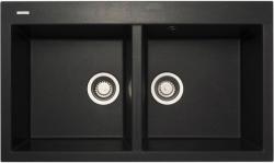 Мойка кухонная Longran Amanda, 86х50х20 см, две чаши, врезная, искусственный гранит, прямоугольная, цвет оникс, без отверстия под смеситель, без крыла, слив-перелив, врезная в столещницу, для кухни