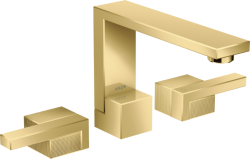 Смеситель для раковины/умывальника Axor Edge 130 на 3 отверстия, с алмазной огранкой, двухвентильный, фиксированный излив, длина излива 17,3 см, керамический, латунь, цвет полированное золото, со сливным клапаном Push-Open