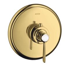 Смеситель для душа Axor Montreux HighFlow, термостатический, с рычаговой рукояткой, скрытого/настенного монтажа, без излива/шланга/лейки, круглый, латунный, цвет полированное золото, с термостатом, встроенный/встраиваемый/термостатный