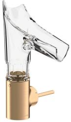 Смеситель для раковины Axor Starck V 140, однорычажный, стеклянный поворотный излив, с фасетной огранкой, длина излива 12,5 см, керамический, латунь, цвет: шлифованная бронза, с незапираемым сливным набором