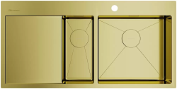Мойка кухонная Omoikiri Akisame 100-2-LG-R, две чаши, 51х100 см, врезная, из нержавеющей стали, прямоугольная, цвет светлое золото, с отверстием под смеситель, с крылом слева, слив-перелив, врезная в столещницу, для кухни