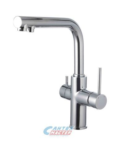 Смеситель для кухни/мойки Lemark Comfort LM3060C однорычажный, керамический, с краном питьевой воды, с поворотным изливом, длина 238 мм, латунь, цвет хром, кухонный, хромированный, вертикальный, однорукий