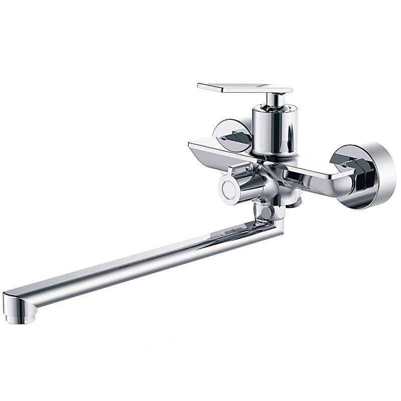 Смеситель для ванны/душа HAIBA однозахватный, хромированный, настенный, излив длинный 354 мм, поворотный, латунь, цвет хром