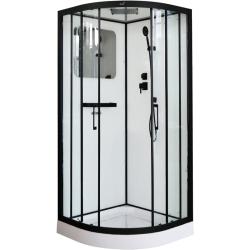 Душевая кабина Cerutti SPA Viva101, 100х100х215  поддон низкий, четверть круга, угловая, стекло прозрачное, заднее белое, (без гидромассажа), с крышей, профиль черный, закрытая
