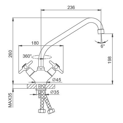 Смеситель для кухни/мойки Splenka S80.41 двухвентельный, поворотный, высокий излив, длина излива 236 мм, латунь, цвет хром