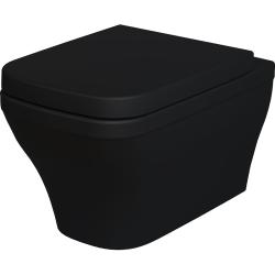 Унитаз подвесной Ambassador Benefit, черный матовый, горизонтальный (в стену) выпуск, с быстросъемным сиденьем микролифт (толстое), дюропласт, безободковый, антивсплеск, под скрытый бачок