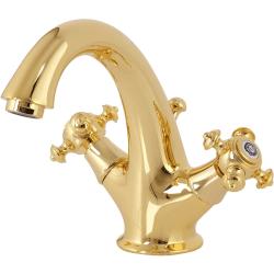 Смеситель для раковины Migliore Prestige, двухвентильный, излив короткий, неповоротный, длина 135 мм, керамический, латунь, цвет золото