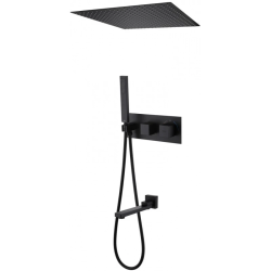 Душевая система ABBER Daheim, встраиваемая, цвет черный матовый, комплект: термостатический смеситель/излив/тропический душ (с верхней лейкой)/лейка/шланг, внутренний (скрытый) монтаж
