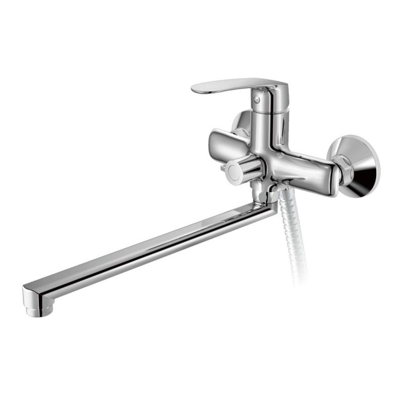 Смеситель для ванны/душа HAIBA однозахватный, хромированный, настенный, излив длинный 375 мм, поворотный, латунь, цвет хром