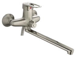 Смеситель для ванны/душа LEDEME настенный, однорычажный, поворотный, латунный, длина излива 441 мм, латунь, цвет сатин